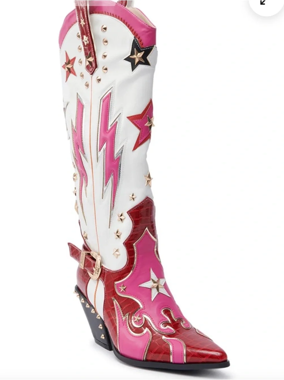 AKIRA White, Pink & Red Over-the-Knee Western Boots